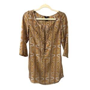 H&M Paisley Boho Beachy Print Tie Front 3/4 Sleeve Dress Size Women's 2